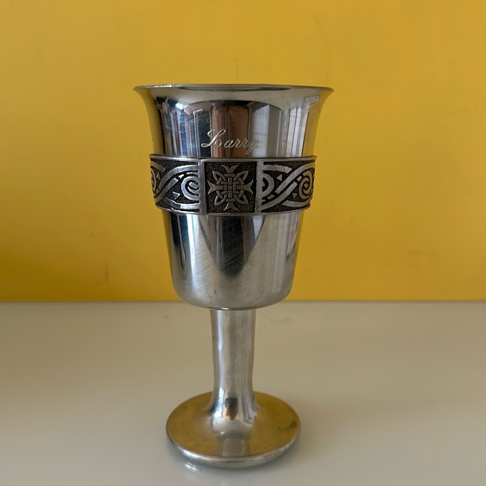 English Pewter Co. The Celtic Band Wine Goblet Engraved Larry